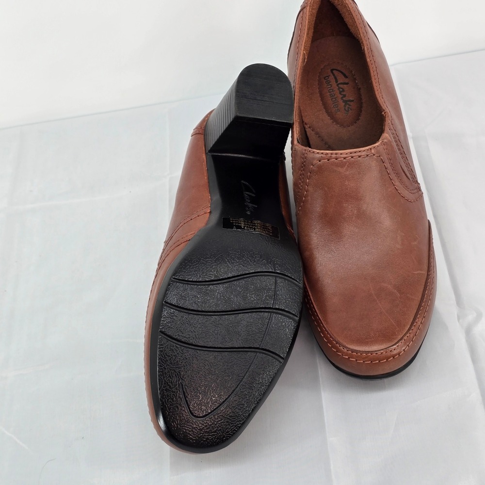 Clarks Bendables Womens Brown Leather Slip On Block Heel Shooties Pumps 9 - Picture 8 of 10